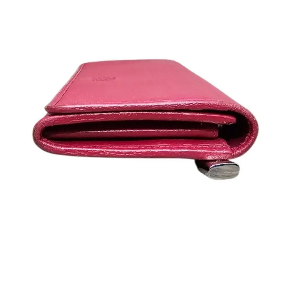 Loewe Pebble Leather Flap Snap Long Red Berry Bi-fold Clutch Continental Wallet